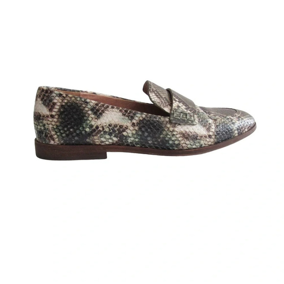 Madewell The Alex Loafer In Snake Embossed Leather Size 5.5 Brown Green Flats - Picture 5 of 10